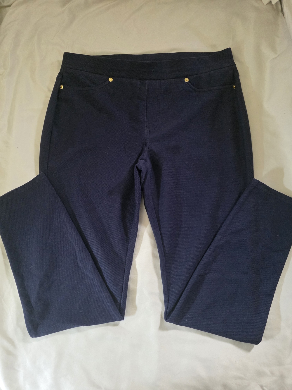 Michael Kors Navy Straight-Leg Ponte Pants with Gold Rivet Accents